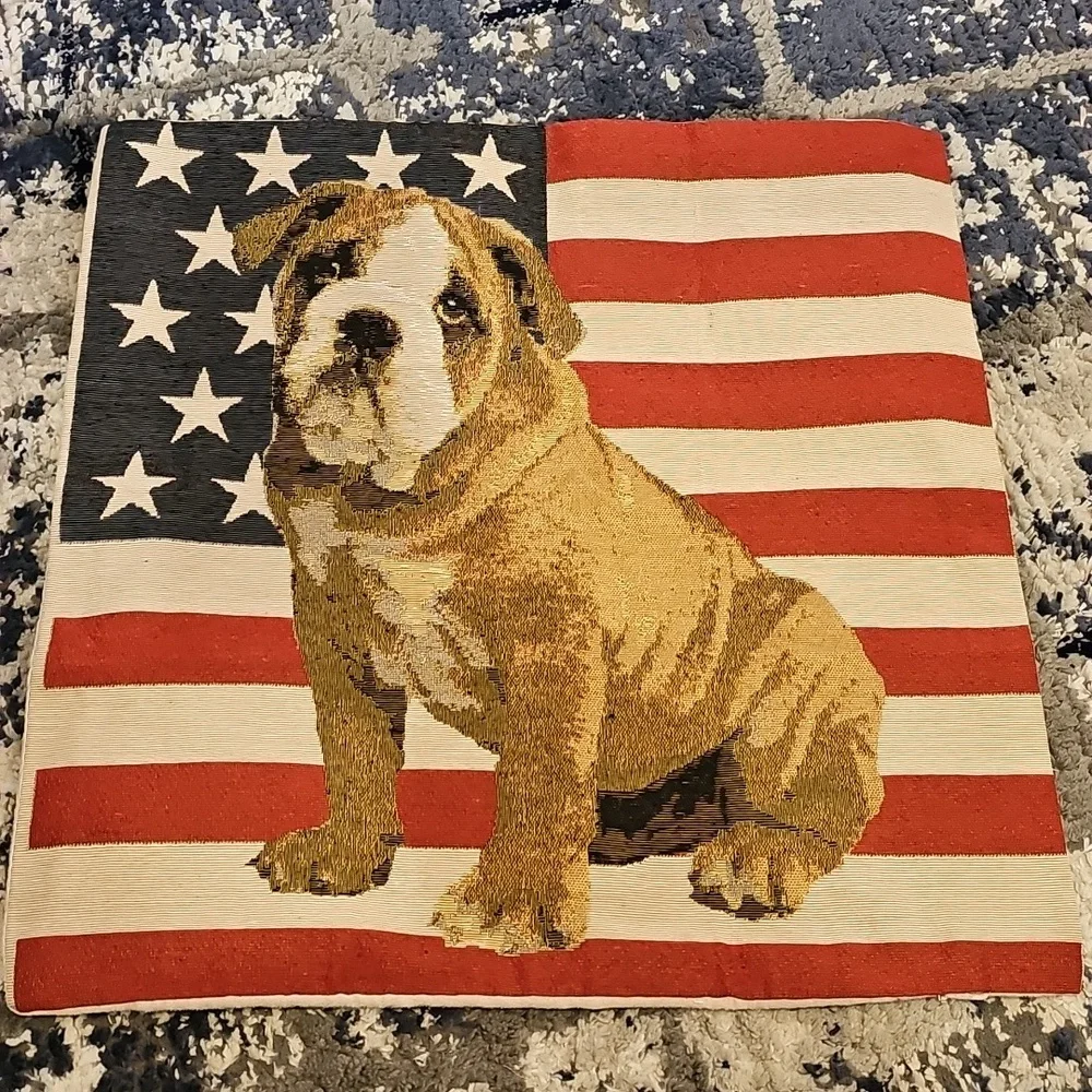 American Bulldog Flag  Cushion Pillow Cover USA Animal Pet Kennel Freedom